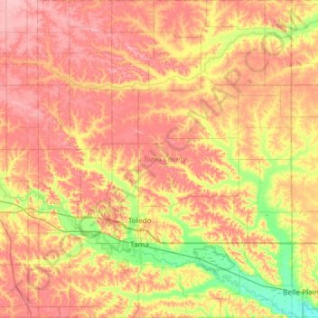 Topografische Karte Tama County, Höhe, Relief