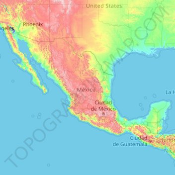 Topografische Karte Mexiko, Höhe, Relief