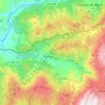 Topografische Karte Cerva, Höhe, Relief
