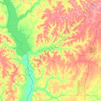 Topografische Karte Clay County, Höhe, Relief