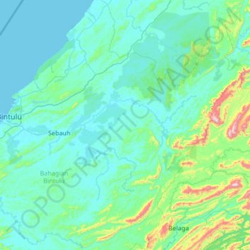 Topografische Karte Sebauh, Höhe, Relief