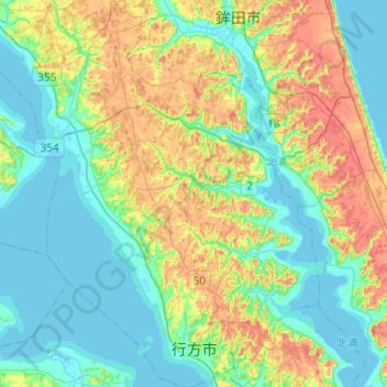 Topografische Karte 行方市, Höhe, Relief