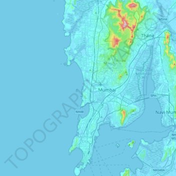 Topografische Karte Bombay, Höhe, Relief