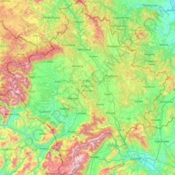 Topografische Karte Kosovo, Höhe, Relief