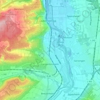 Topografische Karte Langenlonsheim, Höhe, Relief