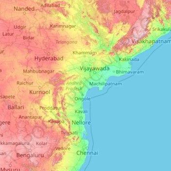 Topografische Karte Andhra Pradesh, Höhe, Relief