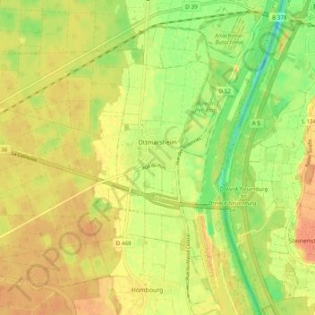 Topografische Karte Ottmarsheim, Höhe, Relief