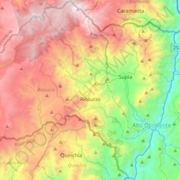 Topografische Karte Riosucio, Höhe, Relief