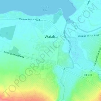 Topografische Karte Waialua, Höhe, Relief