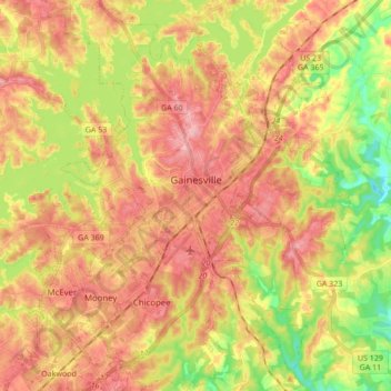 Topografische Karte Gainesville, Höhe, Relief