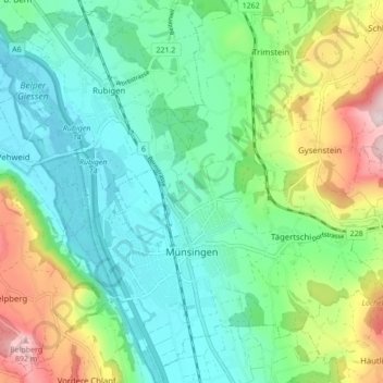 Topografische Karte Münsingen, Höhe, Relief