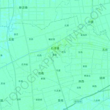 Topografische Karte 石港镇, Höhe, Relief