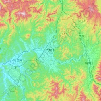 Topografische Karte Ōdate, Höhe, Relief