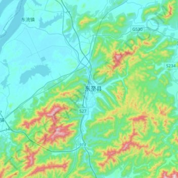 Topografische Karte 尧渡镇, Höhe, Relief