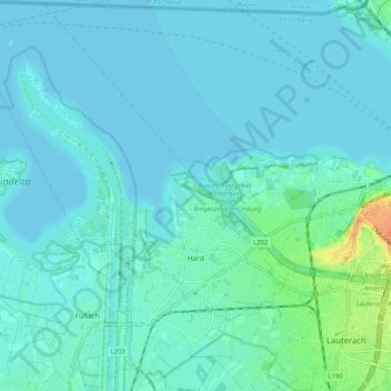 Topografische Karte Hard, Höhe, Relief