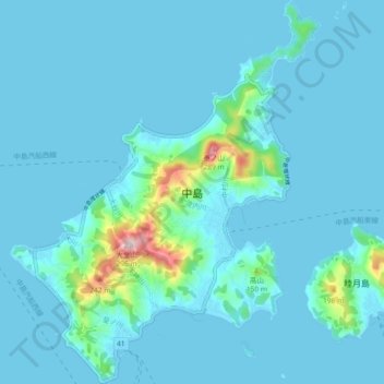 Topografische Karte Nakajima Island, Höhe, Relief