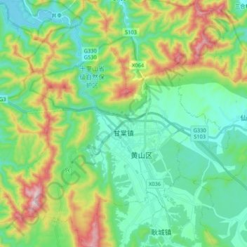 Topografische Karte 甘棠镇, Höhe, Relief