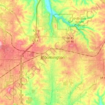 Topografische Karte Bloomington, Höhe, Relief