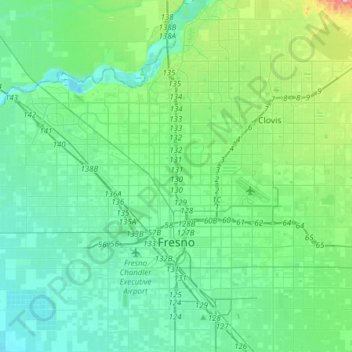 Topografische Karte Fresno, Höhe, Relief