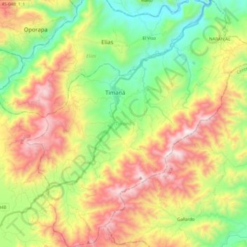 Topografische Karte Timaná, Höhe, Relief