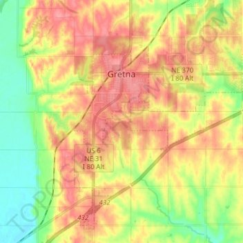 Topografische Karte Gretna, Höhe, Relief