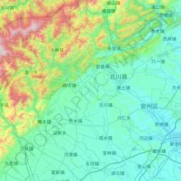 Topografische Karte 安州区, Höhe, Relief