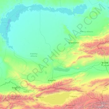Topografische Karte Almati, Höhe, Relief
