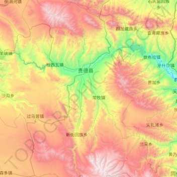 Topografische Karte 贵德县, Höhe, Relief