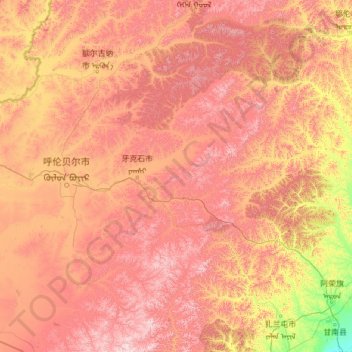 Topografische Karte 牙克石市, Höhe, Relief