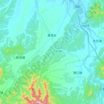 Topografische Karte 黄渡乡, Höhe, Relief