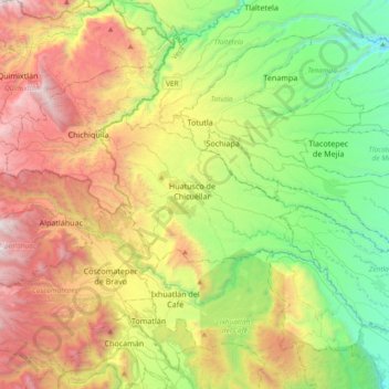 Topografische Karte Huatusco, Höhe, Relief
