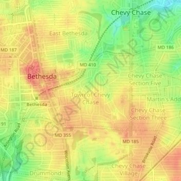 Topografische Karte Chevy Chase, Höhe, Relief