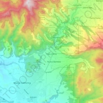 Topografische Karte Paso Ancho, Höhe, Relief