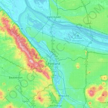 Topografische Karte Portland, Höhe, Relief