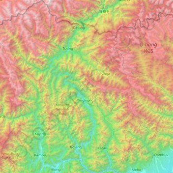 Topografische Karte Upper Siang, Höhe, Relief