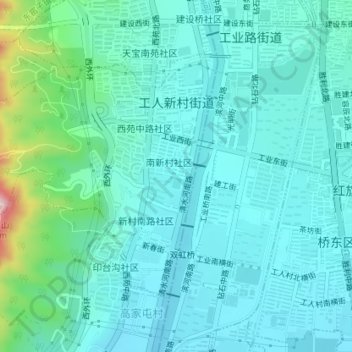 Topografische Karte 工人新村街道, Höhe, Relief