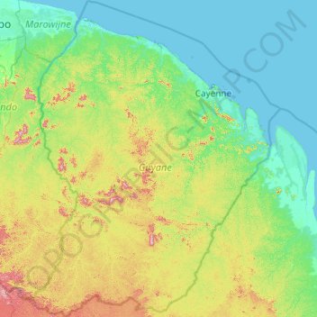 Topografische Karte Guayana Francesa, Höhe, Relief