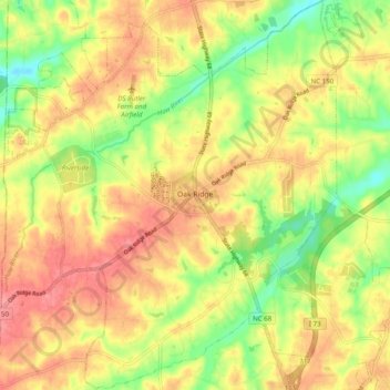 Topografische Karte Oak Ridge, Höhe, Relief