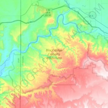 Topografische Karte Black Ridge Canyons Wilderness Area, Höhe, Relief