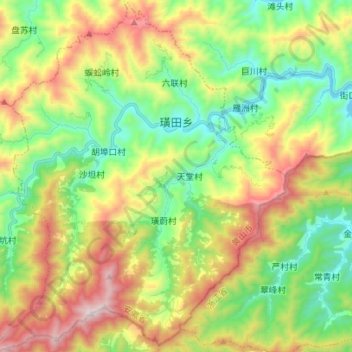Topografische Karte 璜田乡, Höhe, Relief