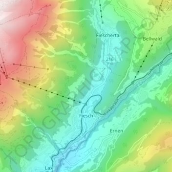 Topografische Karte Fiesch, Höhe, Relief