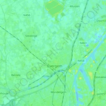Topografische Karte Evergem, Höhe, Relief