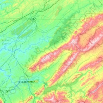 Topografische Karte Cherokee National Forest, Höhe, Relief