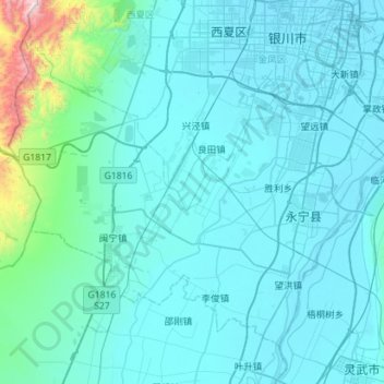 Topografische Karte 永宁县, Höhe, Relief