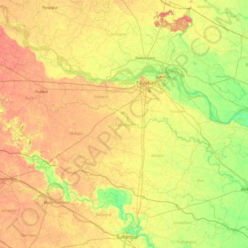Topografische Karte Faizabad, Höhe, Relief