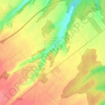 Topografische Karte Courcelles-sous-Moyencourt, Höhe, Relief