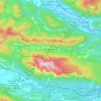 Topografische Karte Bad Bleiberg, Höhe, Relief