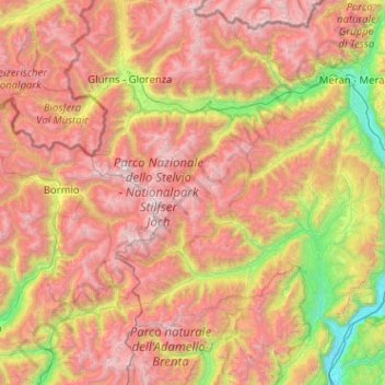 Topografische Karte Ortler Alps, Höhe, Relief