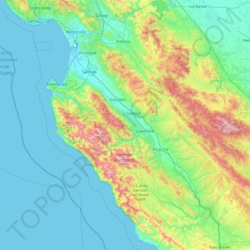 Topografische Karte Monterey County, Höhe, Relief