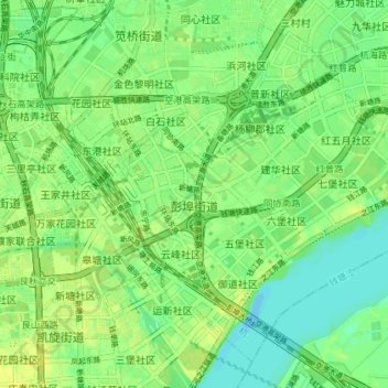 Topografische Karte 彭埠街道, Höhe, Relief